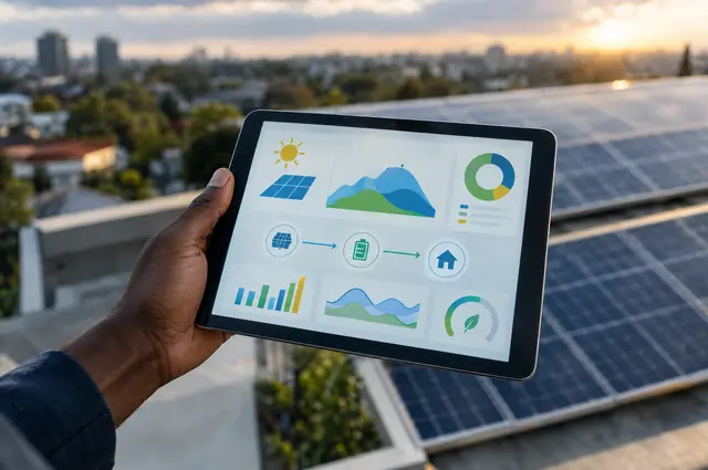 Tablette affichant la production d'une toiture solaire