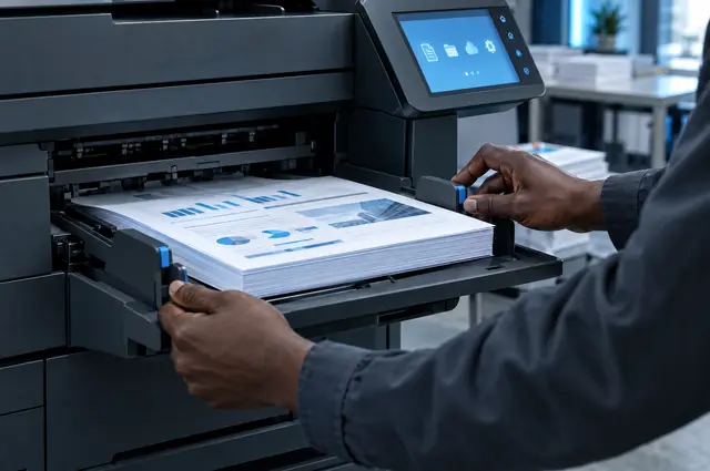 Tirage sortant d'une machine d'impression de production